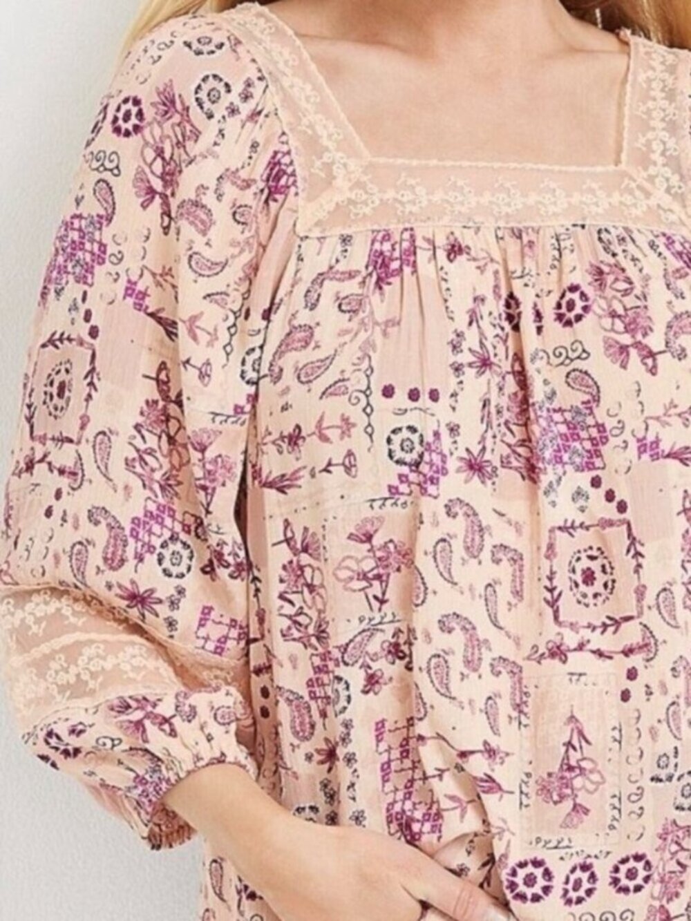 Plus Size Fall Top 2X Blouse Boho Purple XXL Cream Peasant Shirt Flowy Billowy